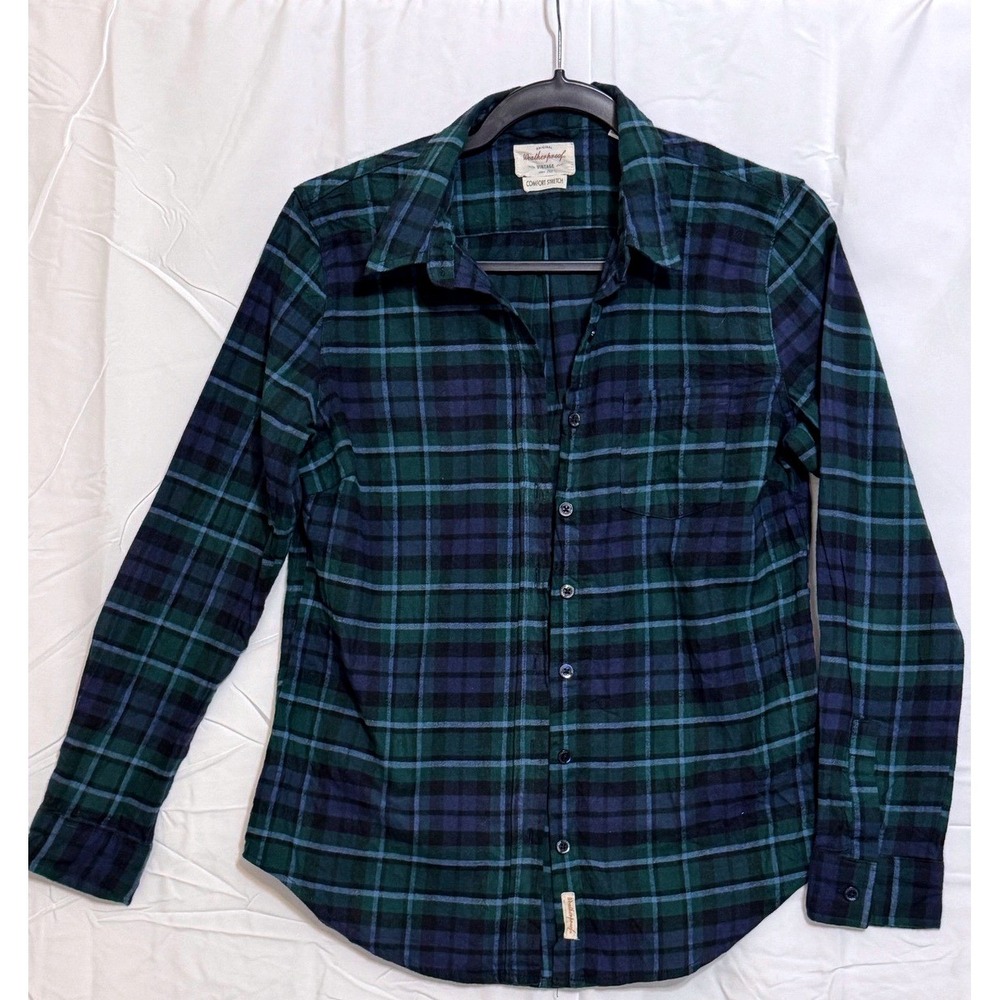 Weatherproof Vintage‎ Comfort Stretch Plaid Flannel Shirt Green Blue Small